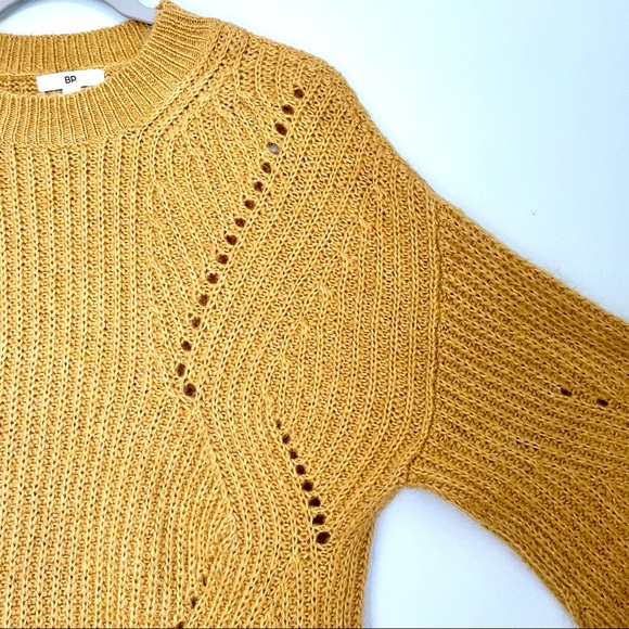 SOLD BP Golden Mustard Yellow Oversized Balloon Sleeve Cable Knit Sweater XS - Picture 10 of 14